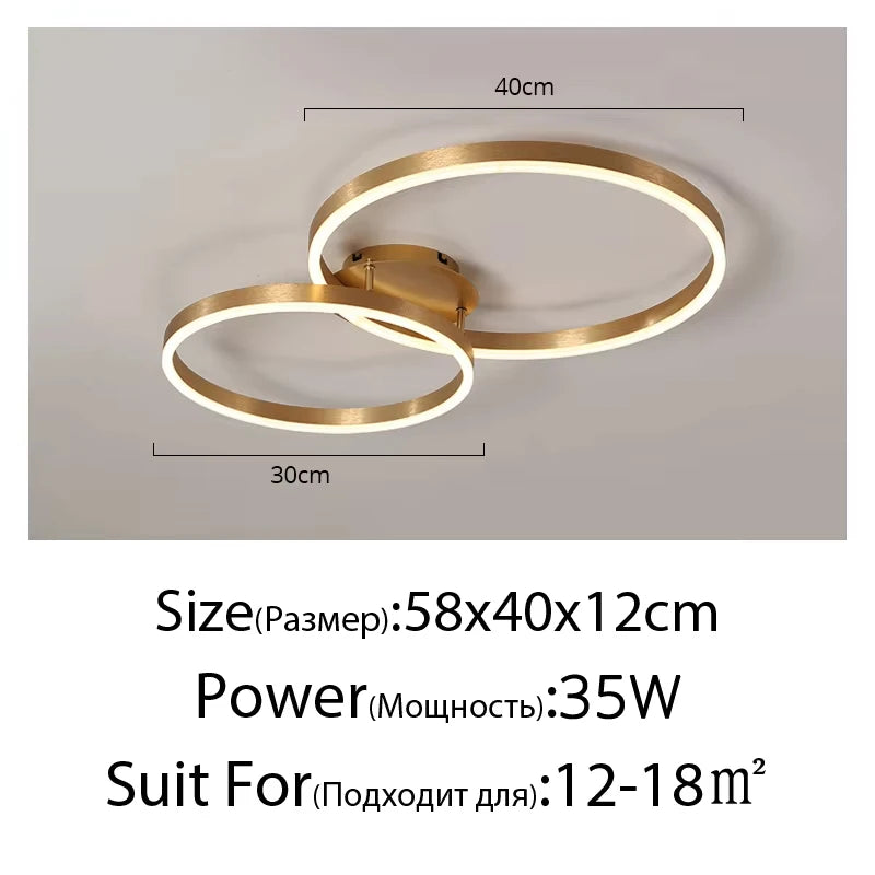 Gold Ring Chandelier — Modern Multi-Circle LED Ceiling Light
