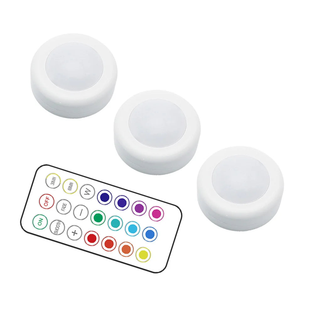Wireless RGBW LED Puck Light — Stick-On Remote Control Cabinet Light