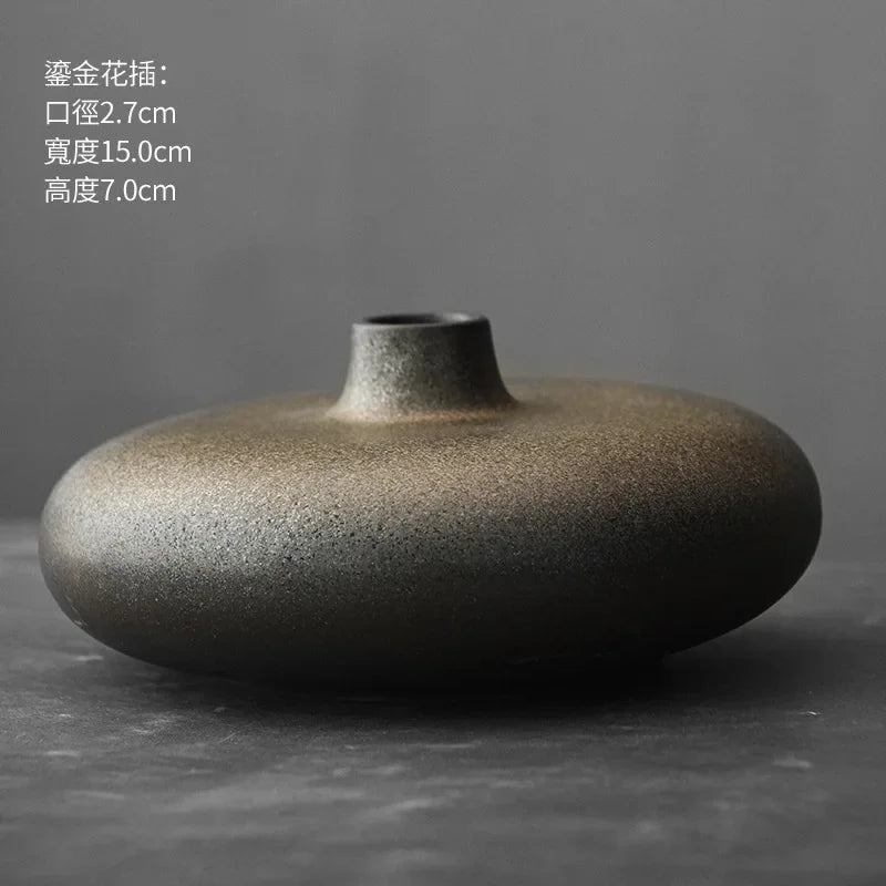 Japanese Black Terracotta Vase — Abstract Stoneware-Look Vessel