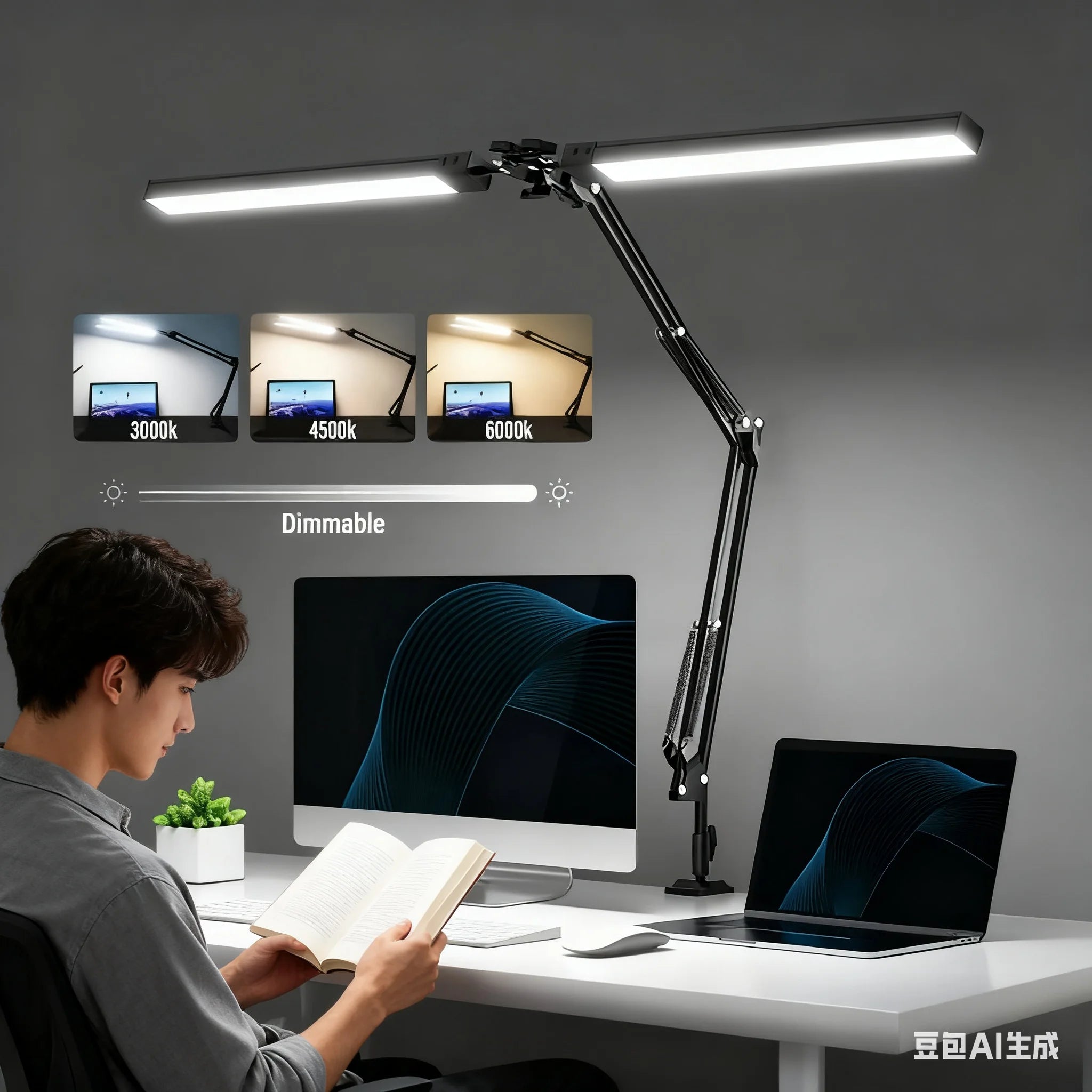 Eye-Care Clamp Desk Lamp — Adjustable Reading Light with 10 Brightness Levels