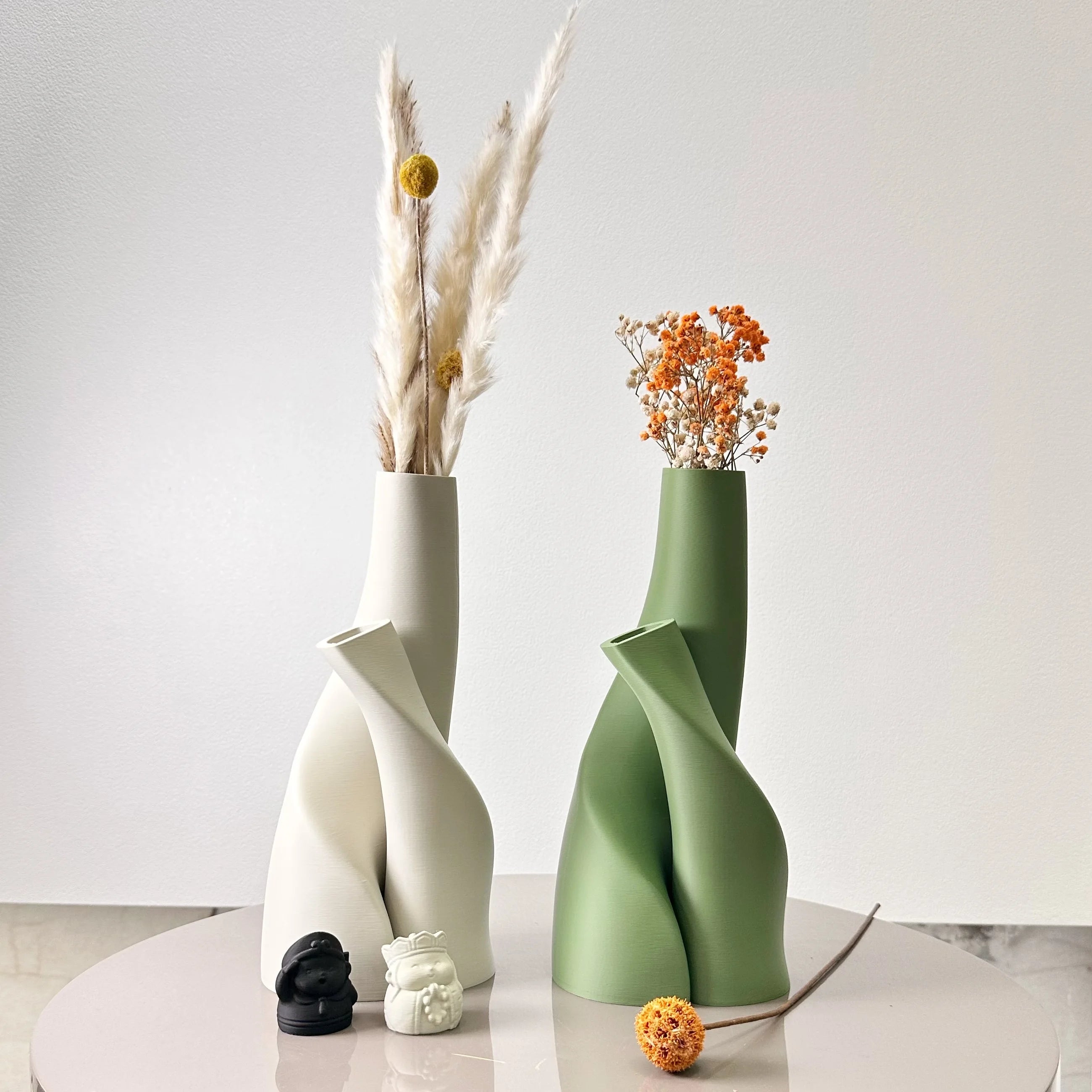 Special-Shaped Double Vase Set (2-Piece) — Sculptural Dried Flower Duo