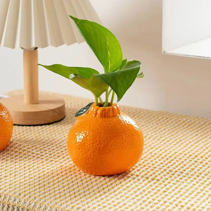 Glazed Orange Ceramic Fruit Vase — Tabletop Centerpiece Decoration