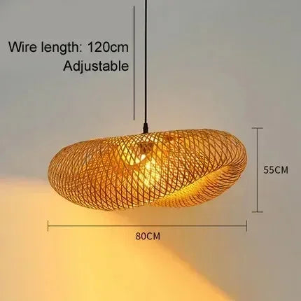 Handwoven Bamboo Pendant Light — Vintage Artisan Ceiling Fixture