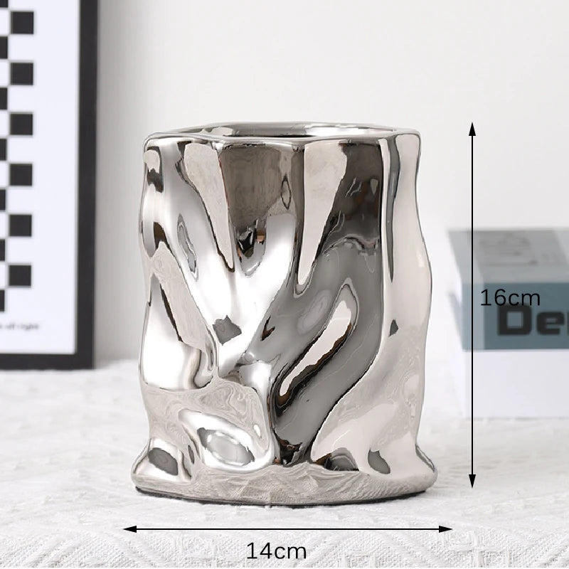 Nordic Irregular Electroplated Ceramic Vase — Modern Sculptural Accent