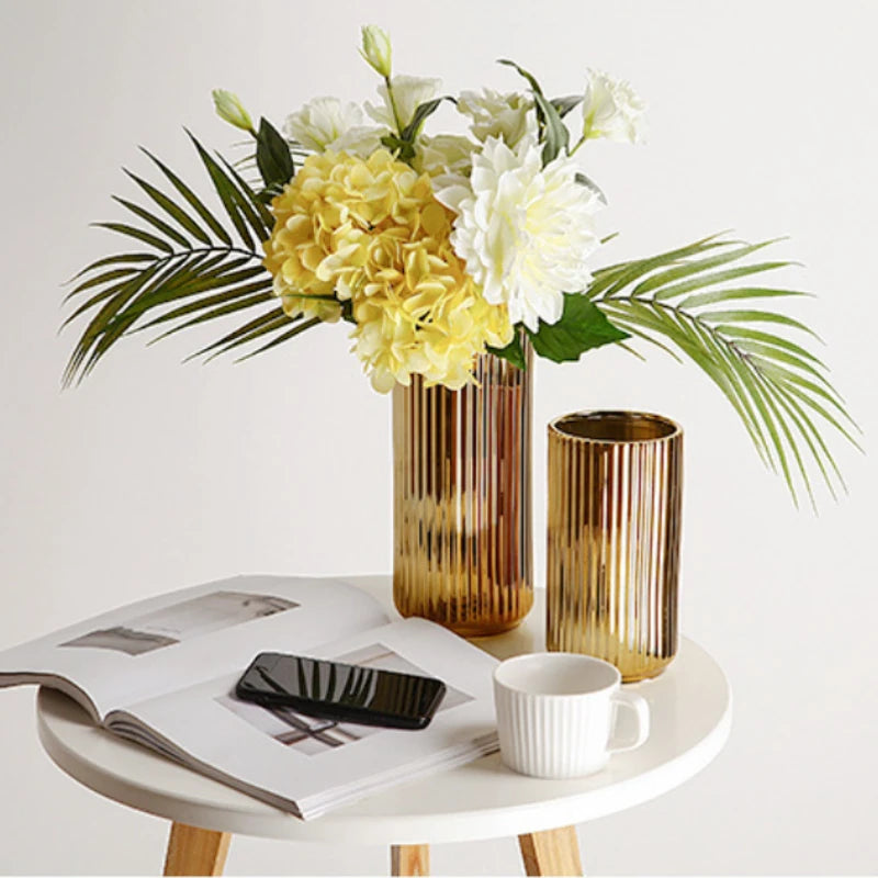 Nordic Golden Ceramic Vase — Flower Arrangement Pot & Storage Container