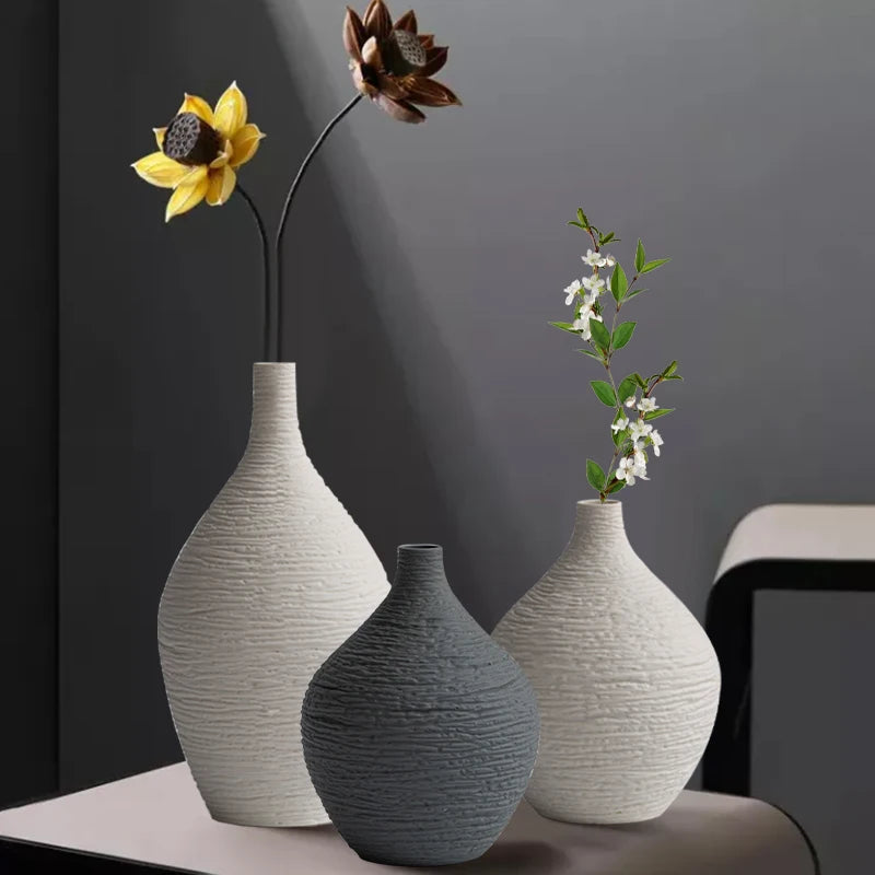 Nordic Narrow-Mouth Ceramic Vase — Luxury Desktop & Living Room Decor