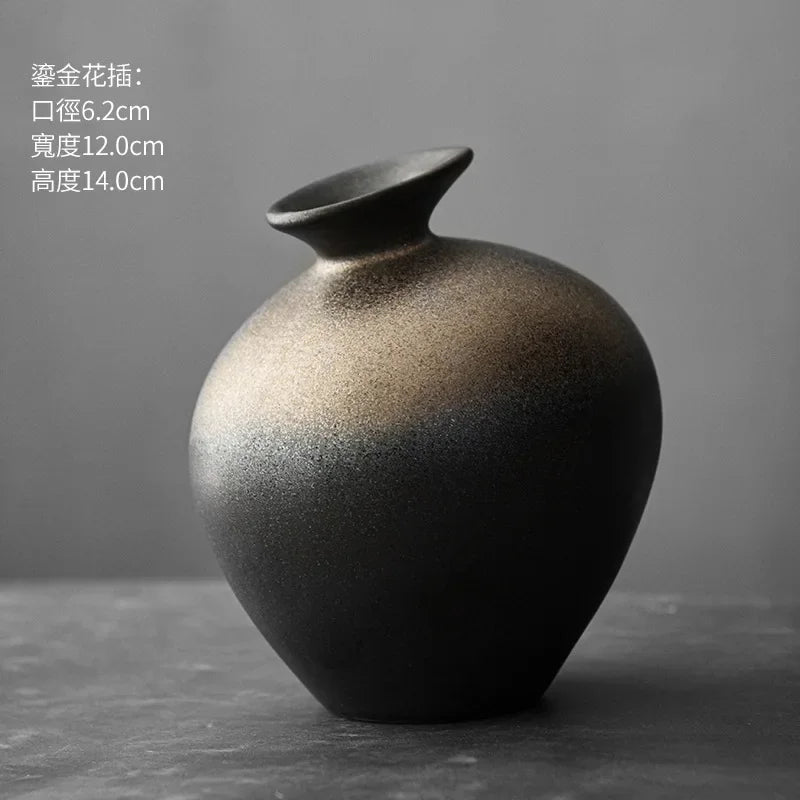 Japanese Black Terracotta Vase — Abstract Stoneware-Look Vessel