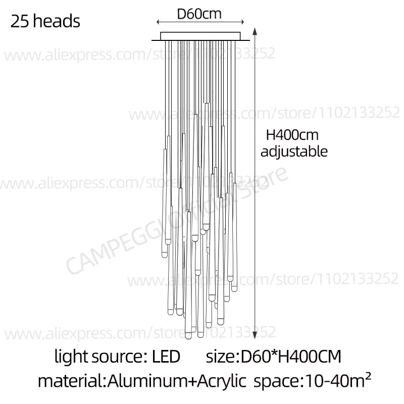 Conical Long Chandelier — Modern Nordic High-Rise Pendant Light