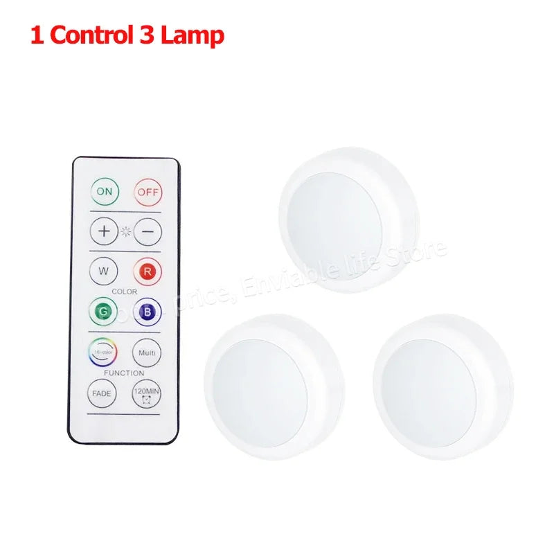Remote Control Puck Light Kit — Battery-Powered Dimmable Cabinet Lights