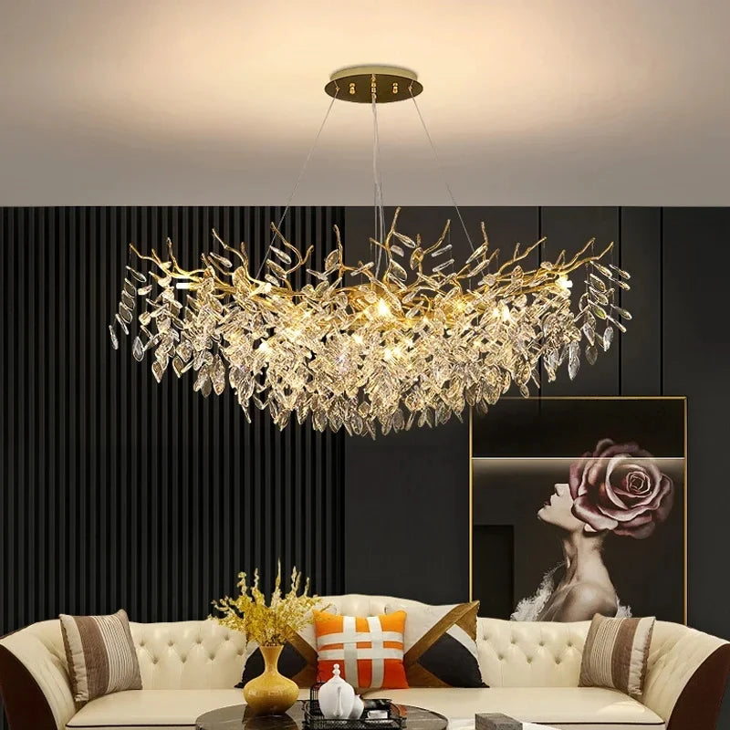 Gold Crystal Chandelier — Luxury LED Ceiling Fixture for Dining & Living Rooms