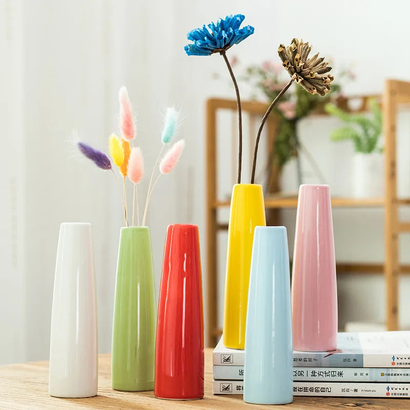 Slim Colorful Ceramic Vase — Desktop Hydroponic Flower Vessel