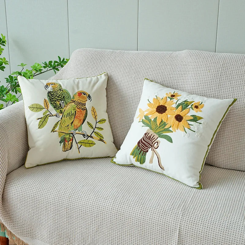 Embroidered Sunflower Pillow Cover — Jacquard Woven Cushion for Bay Window