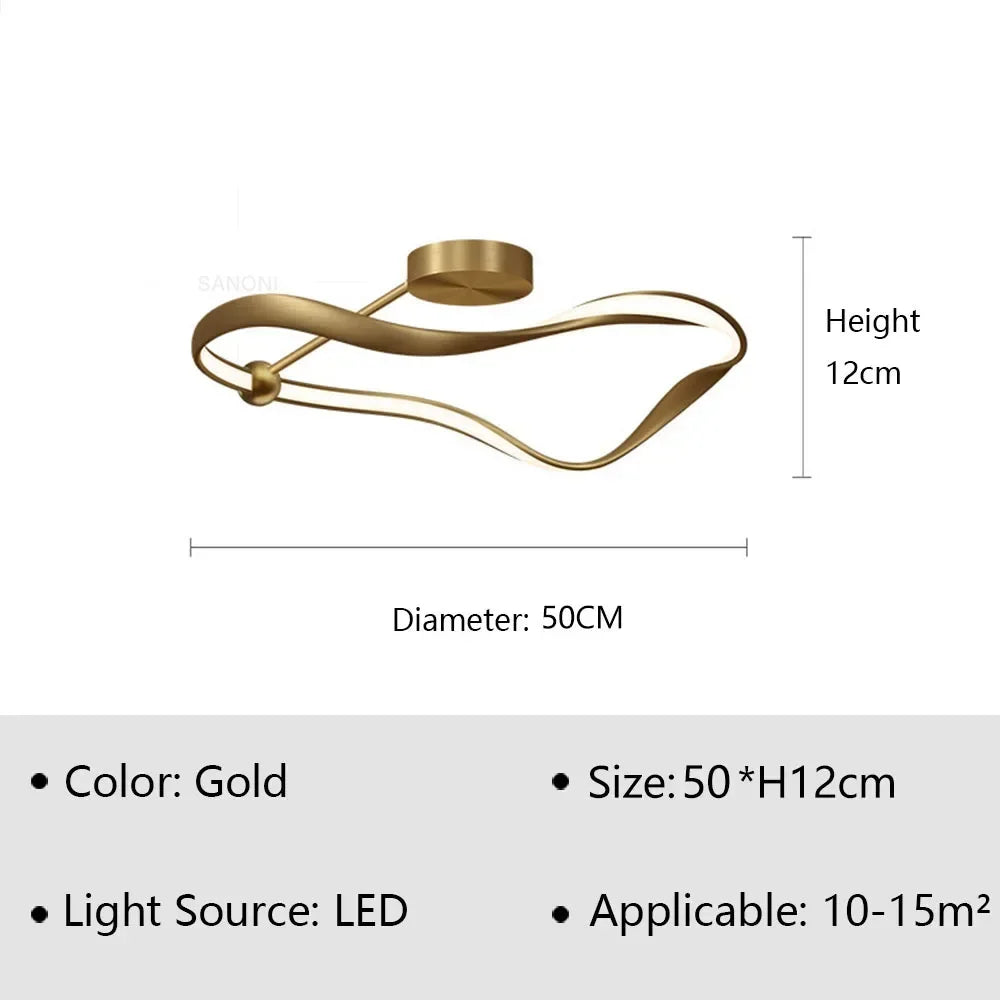 Gilded Round LED Ceiling Light — Modern Nordic Bedroom & Dining Fixture