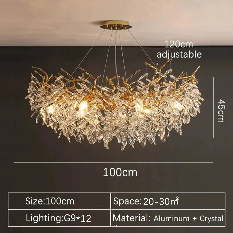 Gold Crystal Chandelier — Luxury LED Ceiling Fixture for Dining & Living Rooms