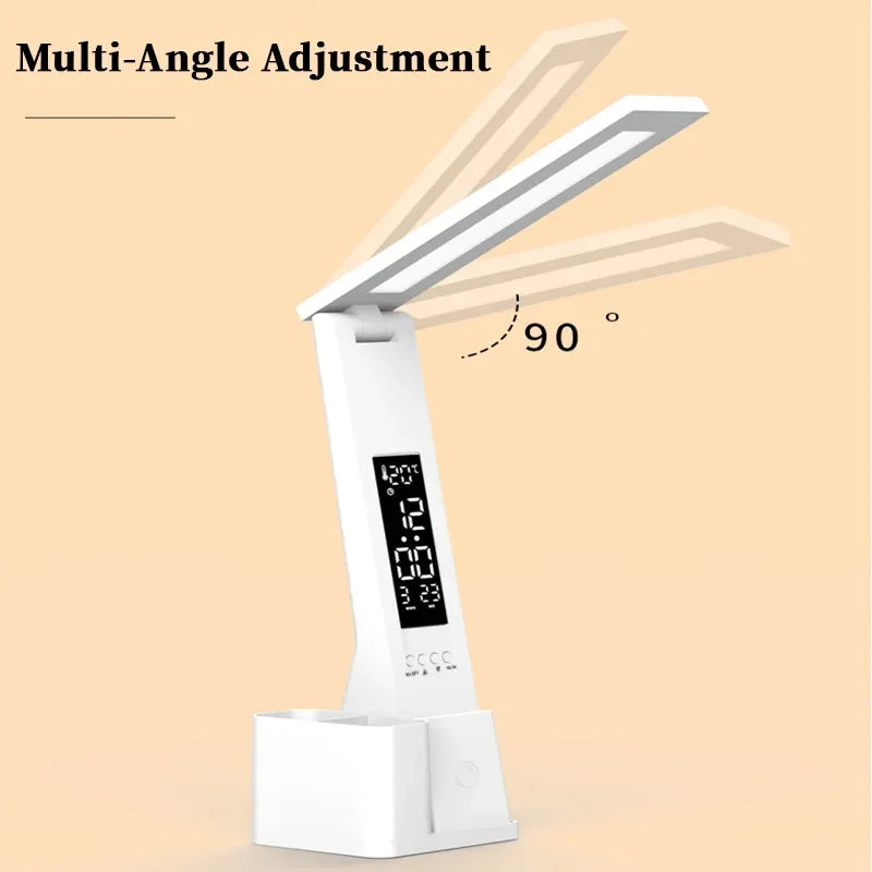 Foldable Desk Lamp with LED Clock — Dimmable Touch Reading Light