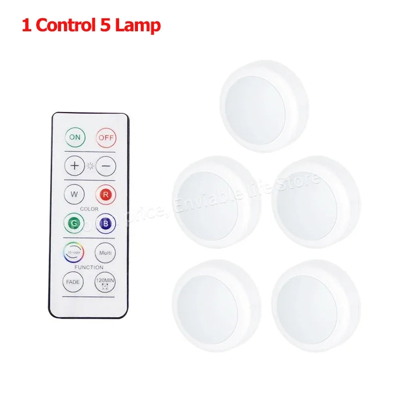 Remote Control Puck Light Kit — Battery-Powered Dimmable Cabinet Lights