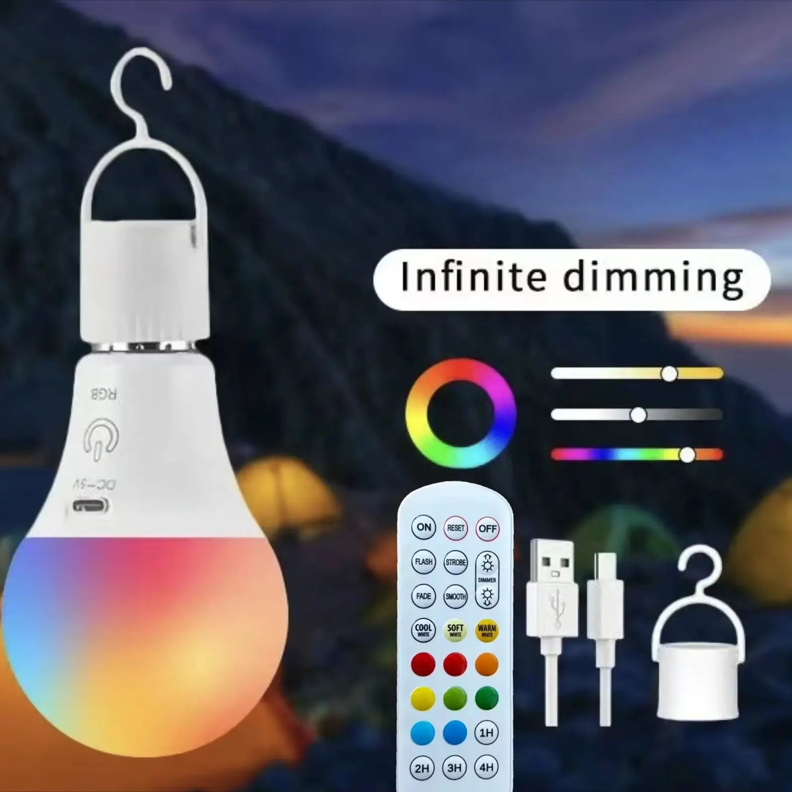 Rechargeable RGB Light Bulb — Remote Control Battery-Powered Smart Light