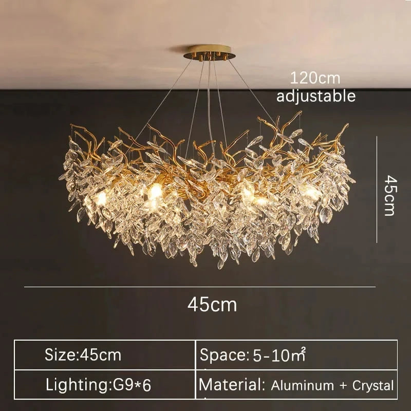 Gold Crystal Chandelier — Luxury LED Ceiling Fixture for Dining & Living Rooms
