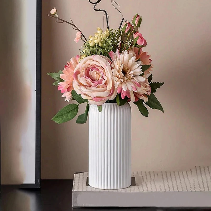Striped Ceramic-Look Flower Vase — Modern Decorative Vessel