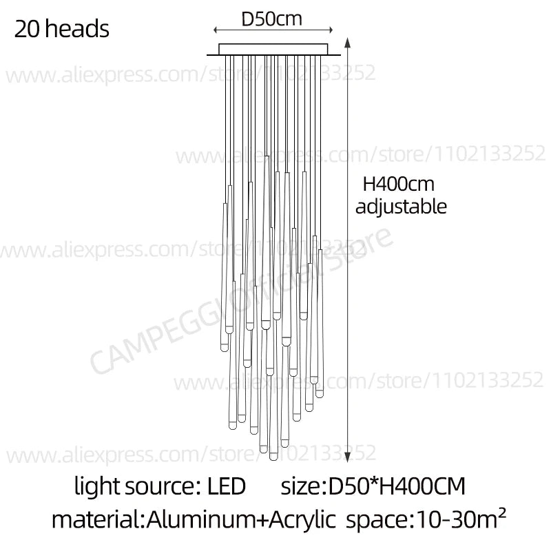 Conical Long Chandelier — Modern Nordic High-Rise Pendant Light