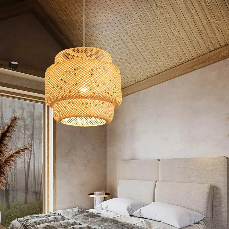 Hand-Woven Bamboo Lantern Pendant Light — Vintage Dining & Bedroom Fixture