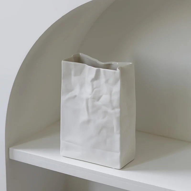 Pleated Paper-Bag Ceramic Vase — Scandinavian Bohemian Decor