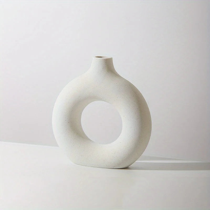 Ceramic Donut Vase — Round Boho Centerpiece for Dried Florals