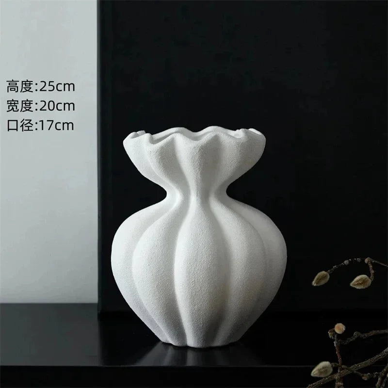 French Minimalist Ceramic Vase — Floral Vessel & Table Centerpiece