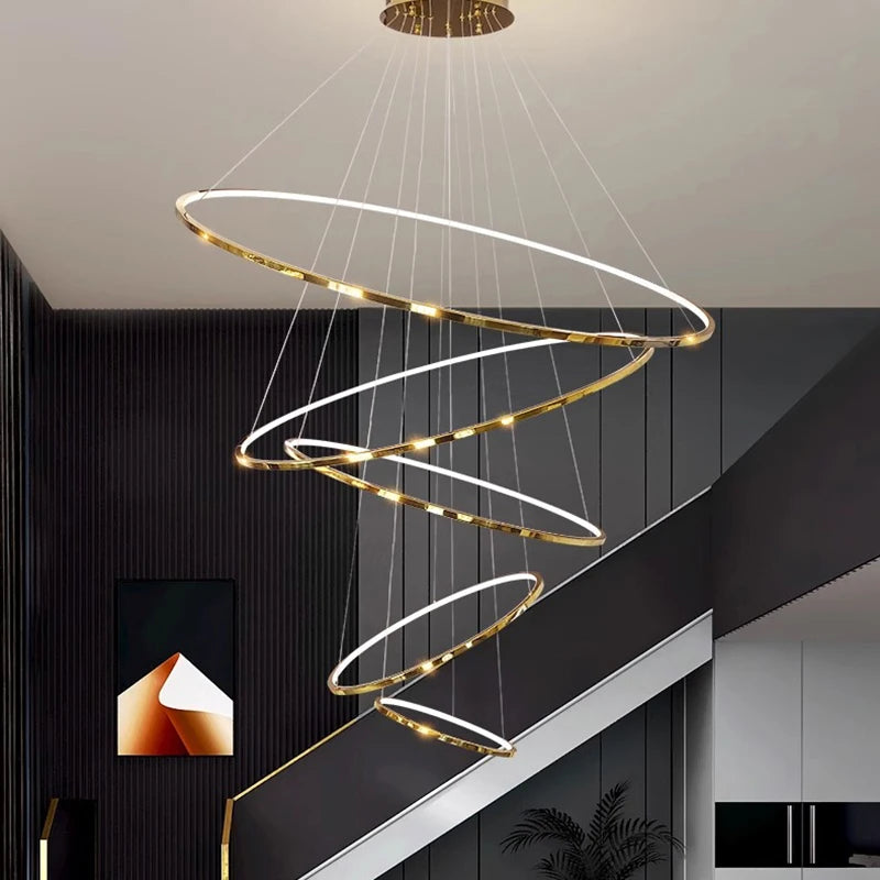Tiered Ring Villa Chandelier — Grand Staircase Ceiling Light