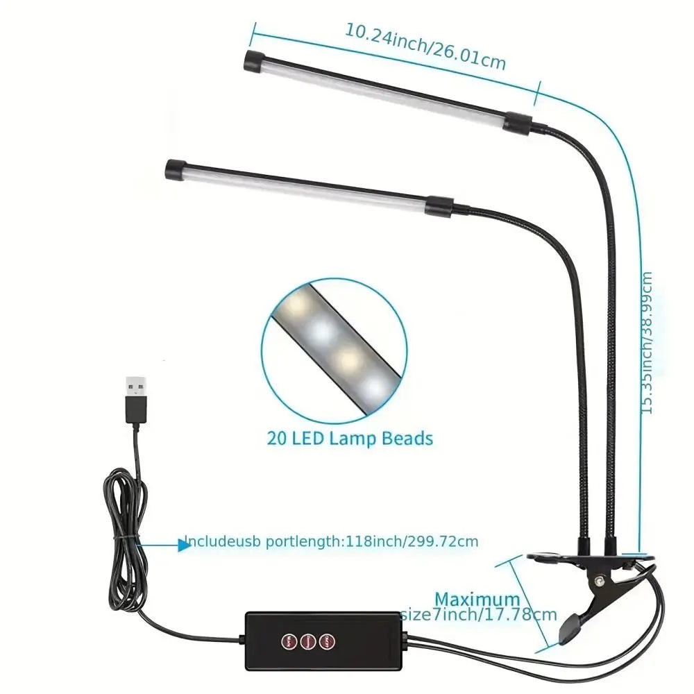 Clip-On LED Desk Lamp — Dimmable USB Reading Light with Clamp