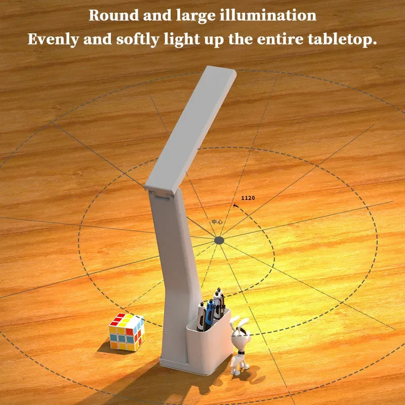 Foldable Desk Lamp with LED Clock — Dimmable Touch Reading Light