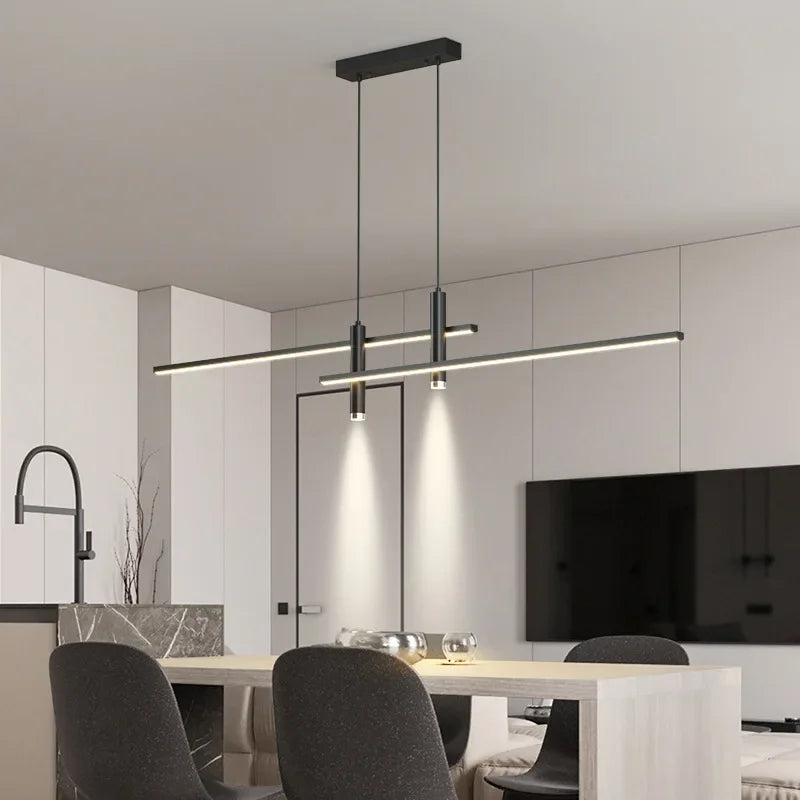 Modern Gold & Black LED Dining Chandelier — Minimalist Kitchen Pendant Fixture