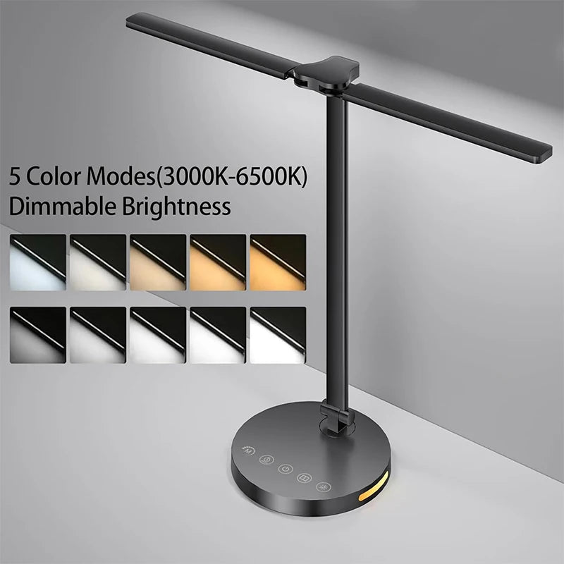 Dual-Head Folding LED Desk Lamp — 5-Color Touch Control with USB Charging