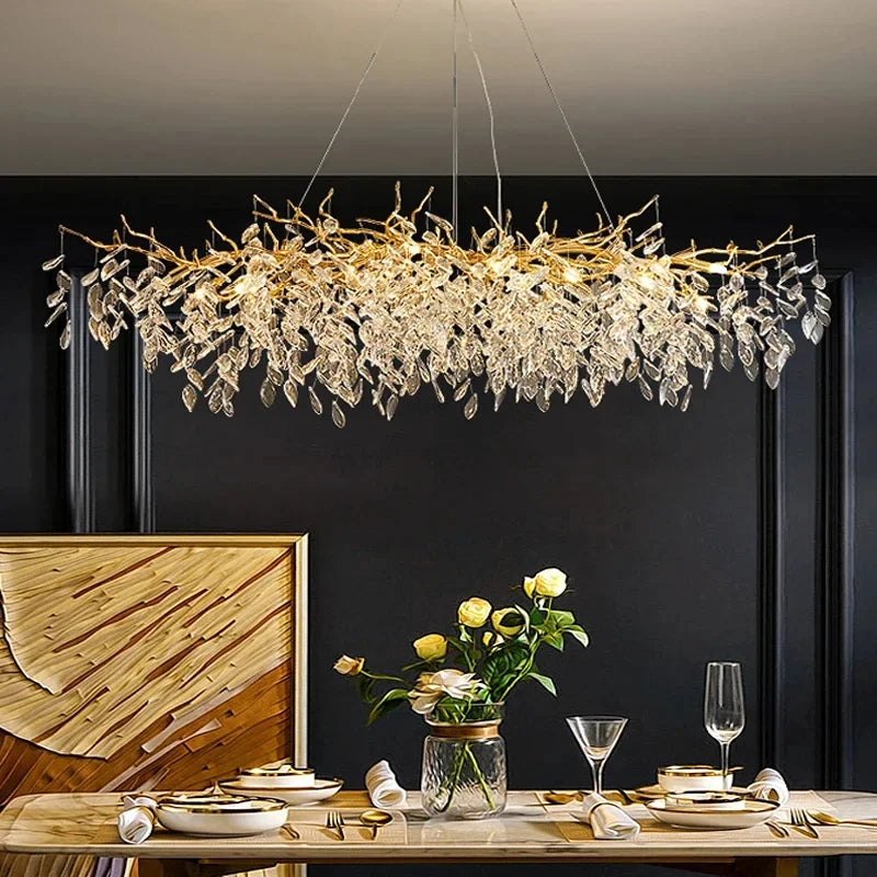 Gold Crystal Chandelier — Luxury LED Ceiling Fixture for Dining & Living Rooms