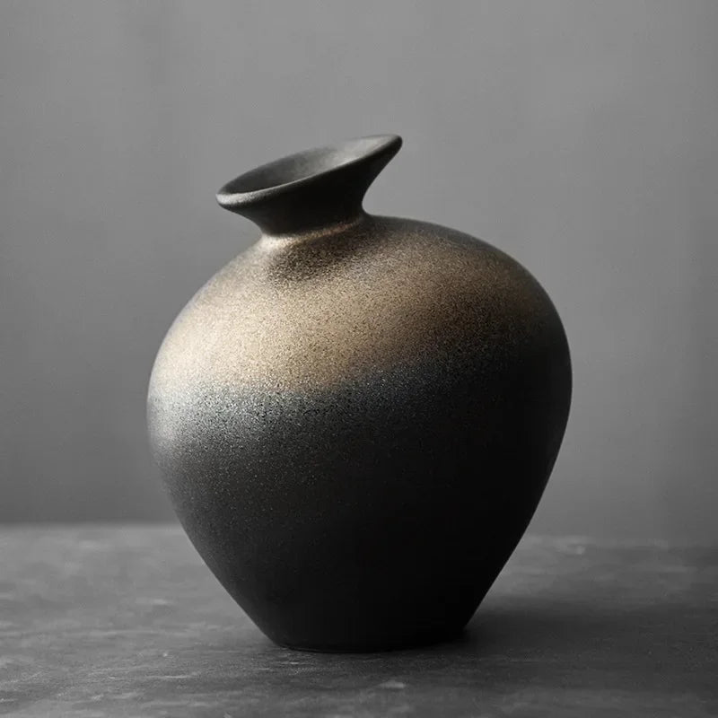 Japanese Black Terracotta Vase — Abstract Stoneware-Look Vessel
