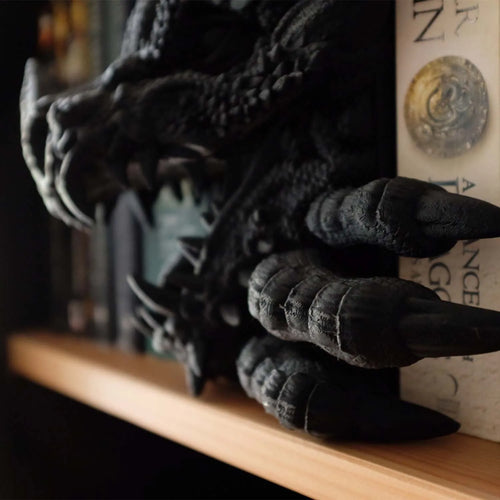 3D Printed Fantasy Dragon Bookend — Sculptural Bookshelf Decor