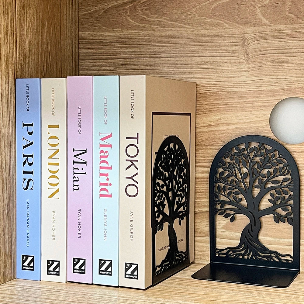 Tree of Life Metal Bookend — Black Sculptural Library Decor