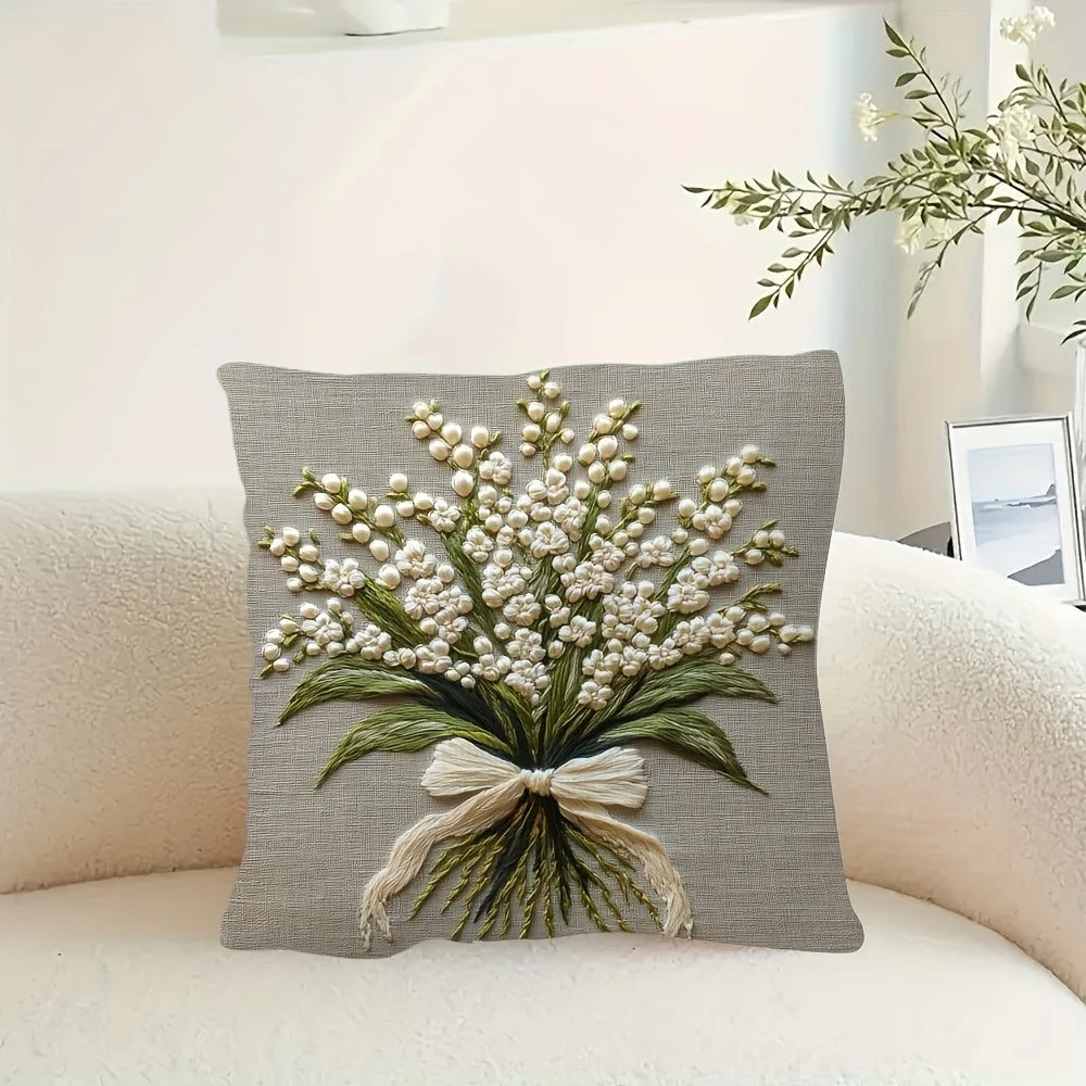 Vintage Lily of the Valley Pillow Cover — Double-Sided Floral Print Cushion
