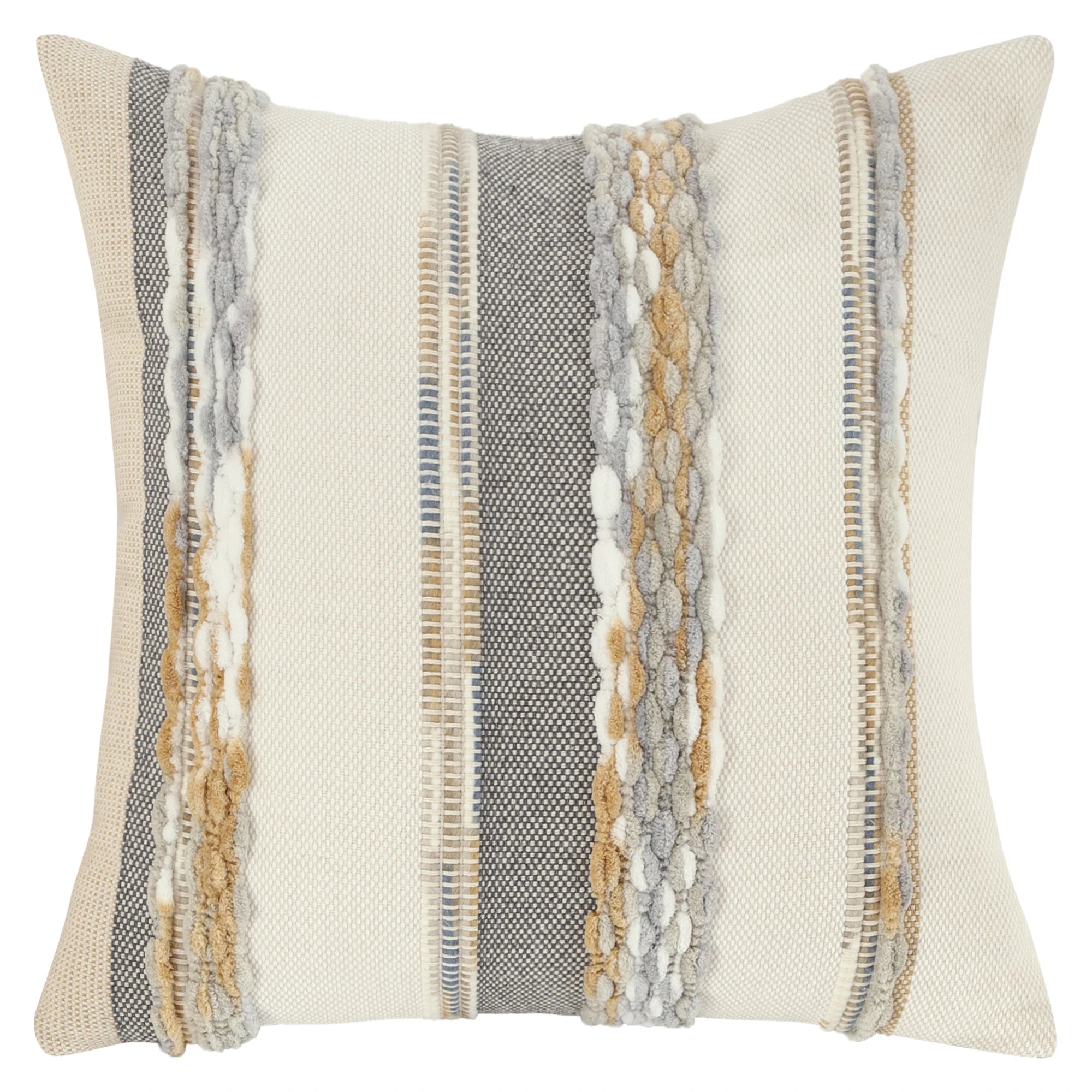 Boho Striped Chenille Pillow Cover — Plush Textured Square Cushion