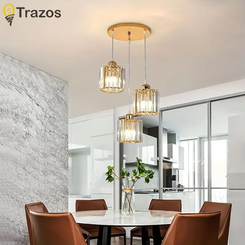 Small Crystal Dining Chandelier — Round Modern Table Light Fixture
