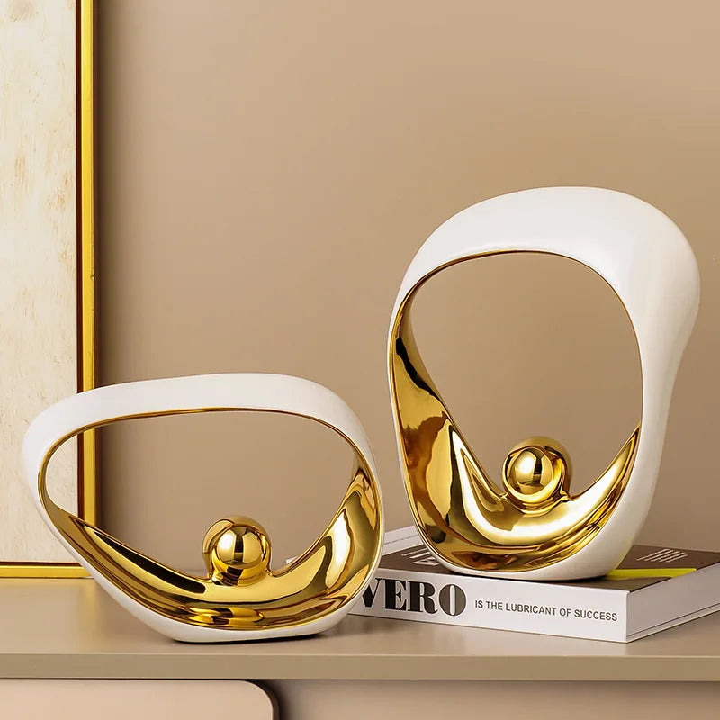 Abstract Geometric Sculpture — Golden & Silver Decorative Figurine