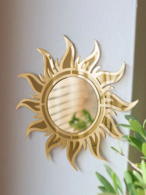 Boho Sunburst Wall Mirror — Gold & Silver Decorative Accent
