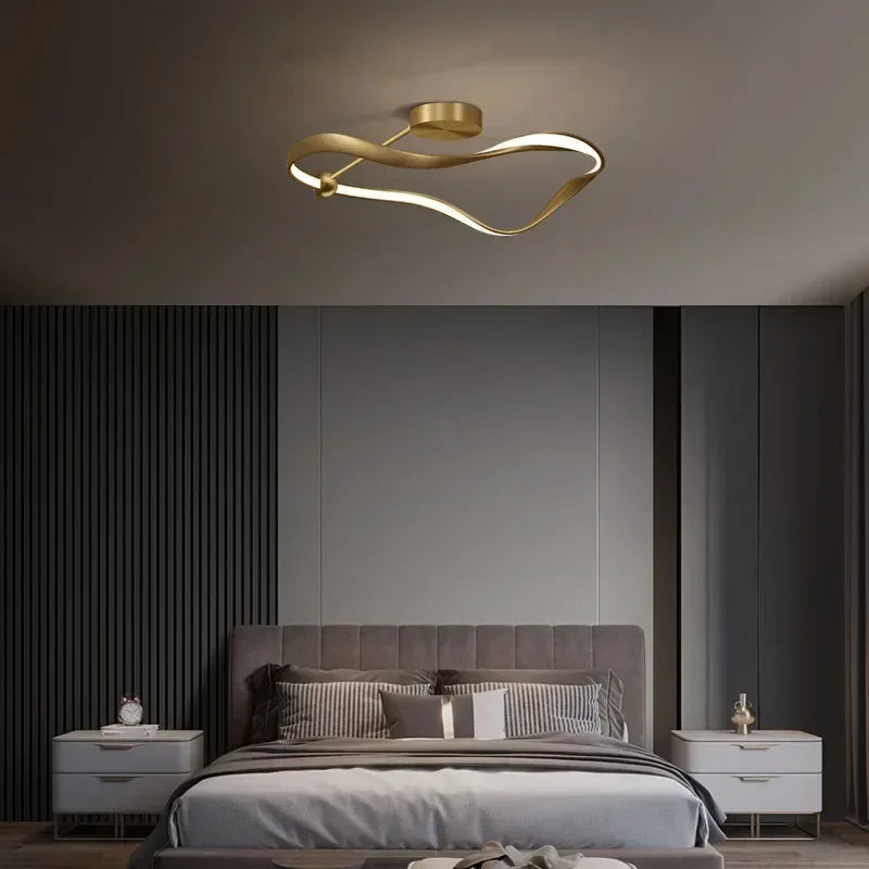 Gilded Round LED Ceiling Light — Modern Nordic Bedroom & Dining Fixture
