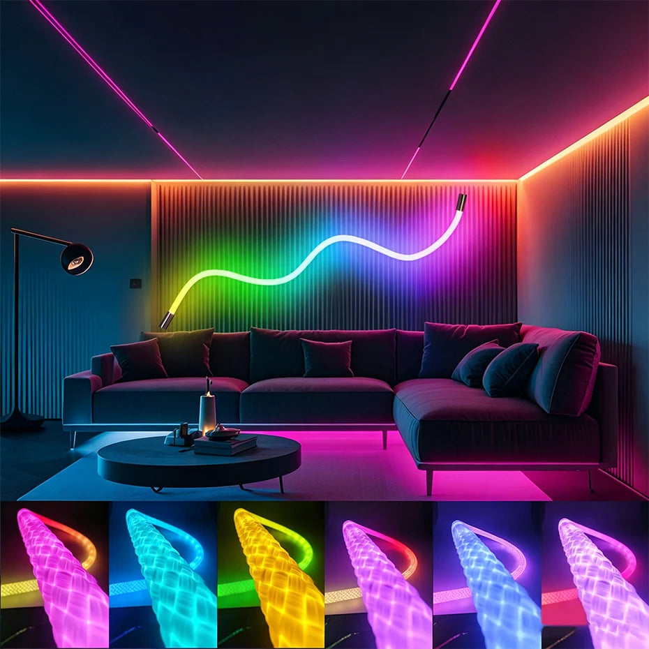 Smart RGBIC Neon Rope Light — Flexible App & Remote Controlled Tube