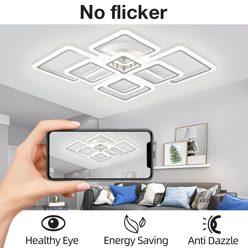 Nordic Square LED Ceiling Light — Remote Control Dimmable Pendant