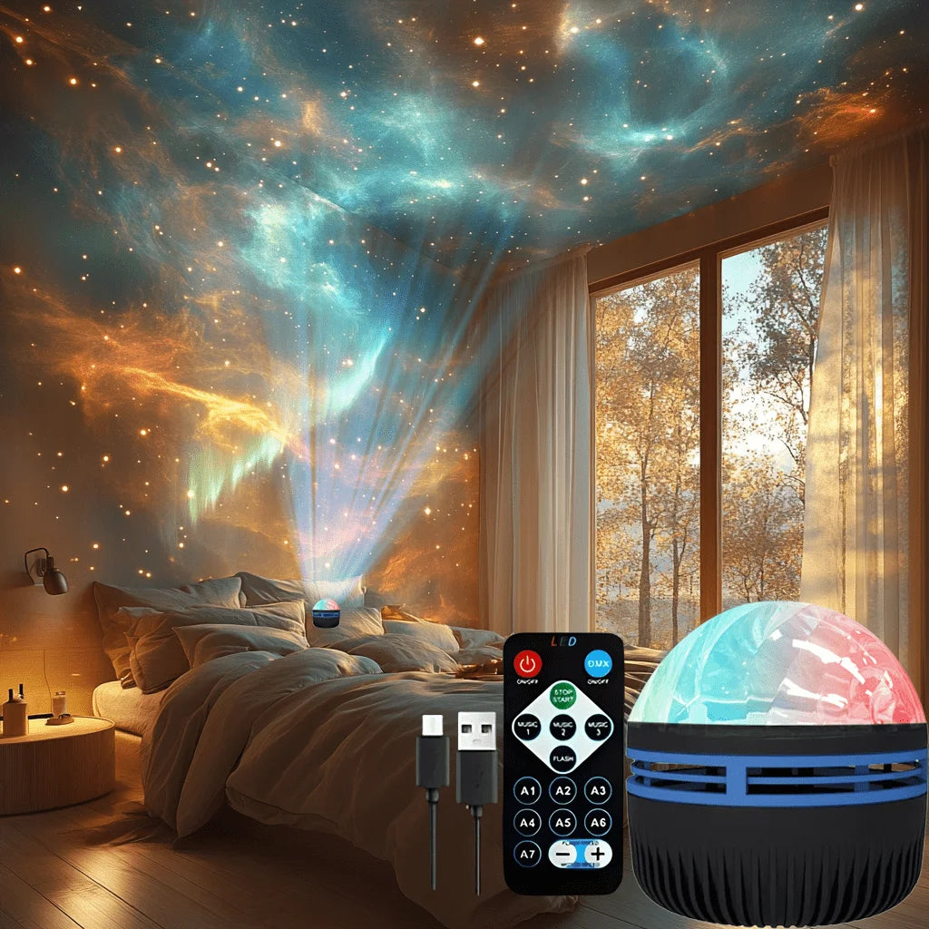 7-Color Starry Sky Aurora Projector — Remote Control Rotating Night Light