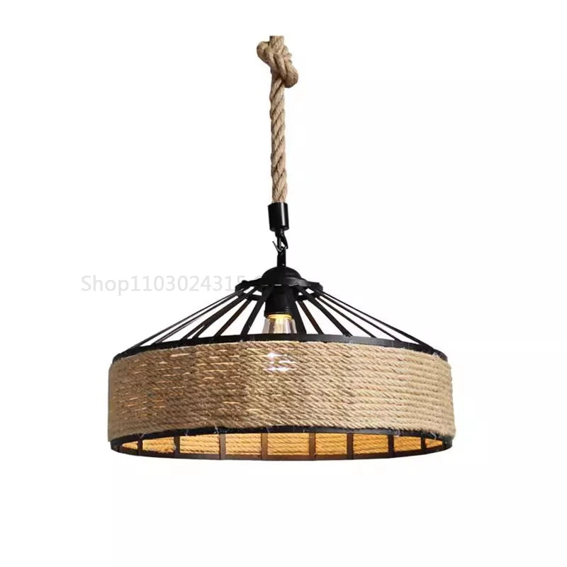 Hemp Rope Pendant Light — Industrial Retro Ceiling Fixture