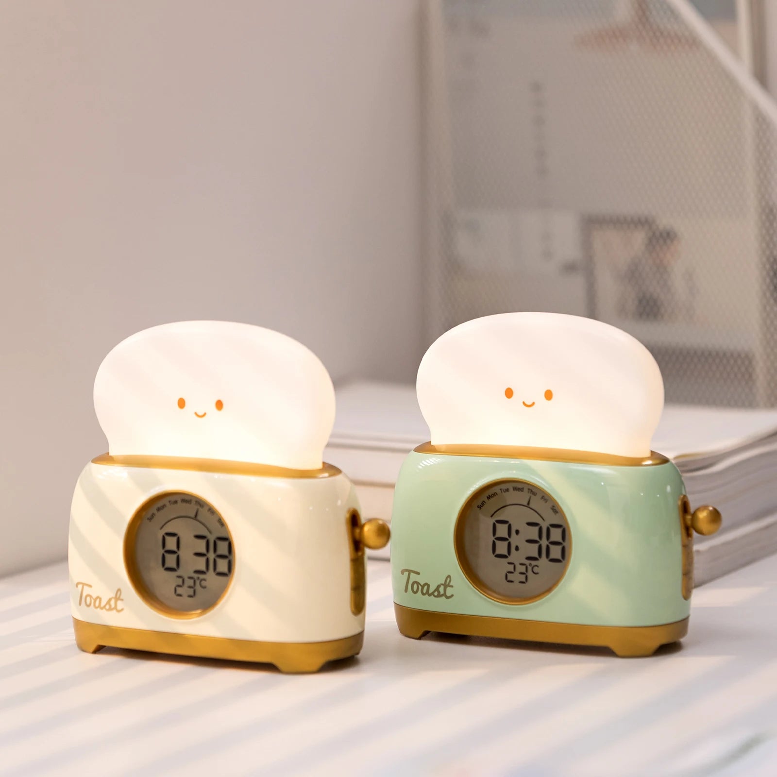 Toaster Alarm Clock Night Light — Dimmable USB Rechargeable Kids Lamp