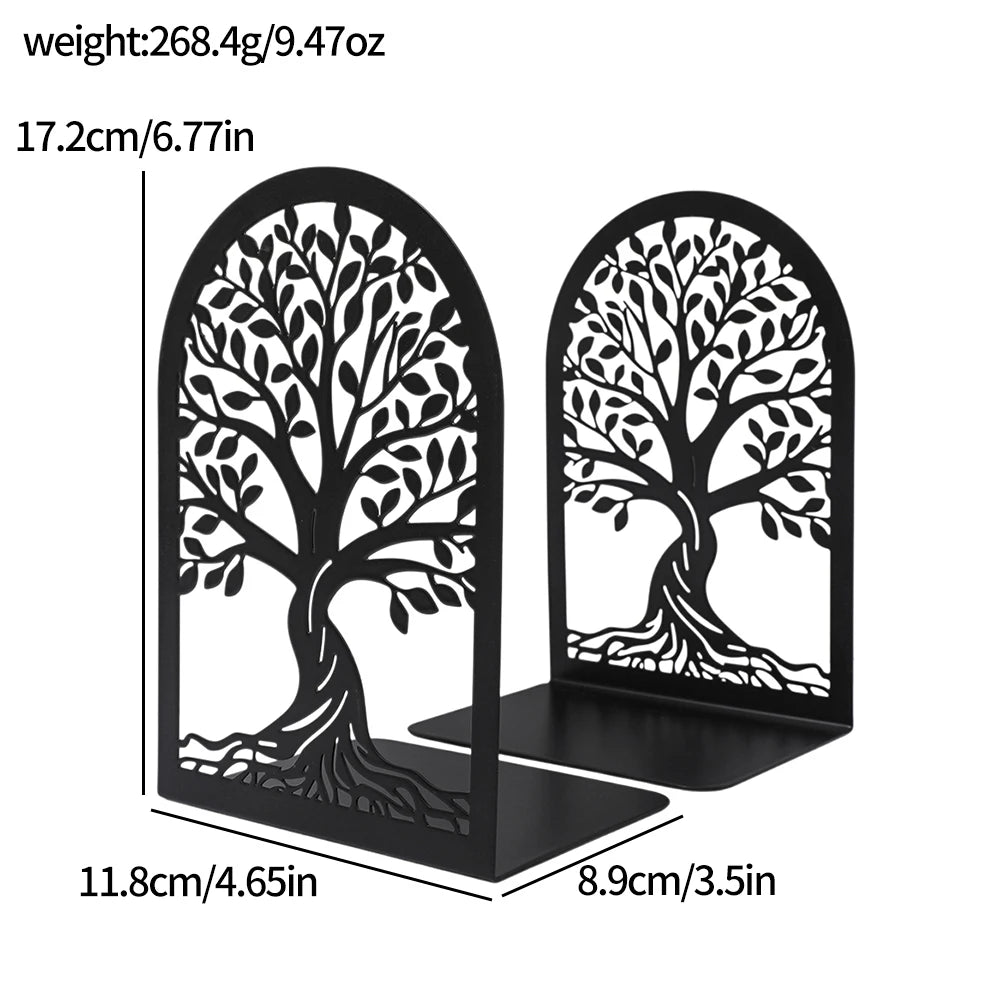 Tree of Life Metal Bookend — Black Sculptural Library Decor