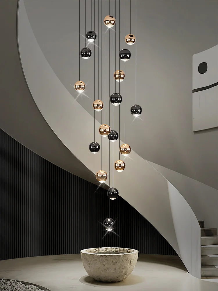 Nordic Circular Staircase Chandelier — Gold & Black Villa Pendant Light